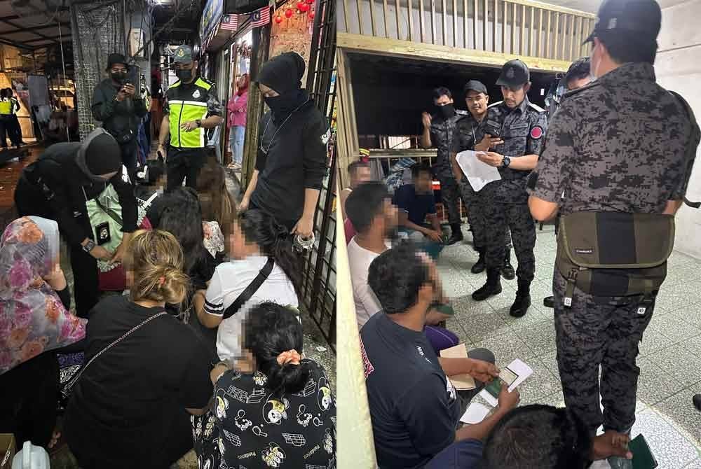 Antara warga asing ditahan dalam serbuan di Chow Kit, Kuala Lumpur pada Rabu.