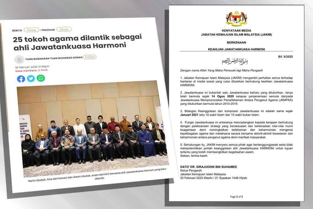Laporan Sinar Harian berhubung pelantikan 25 tokoh agama sebagai ahli Jawatankuasa Harmoni