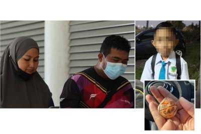 Mangsa kini dilaporkan kritikal di PICU HPP. (Gambar kecil: Gula-gula kenyal yang ditemui di dalam baju sekolah mangsa).