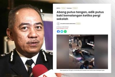 Laporan Sinar Harian berhubung kemalangan membabitkan motosikal dan lori ddi Jalan Besar Sungai Bakap, Nibong Tebal Selasa lepas