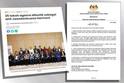 Laporan Sinar Harian berhubung pelantikan 25 tokoh agama sebagai ahli Jawatankuasa Harmoni