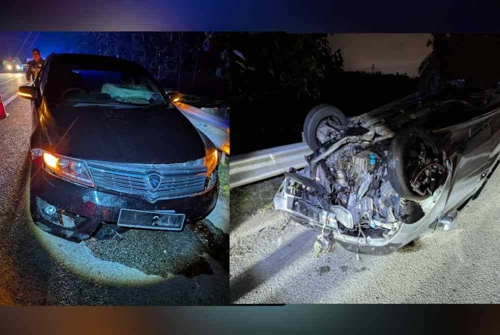 Keadaan Kereta Proton Preve dan Perodua Myvi yang terlibat dalam kemalangan. - foto IPD Kulai