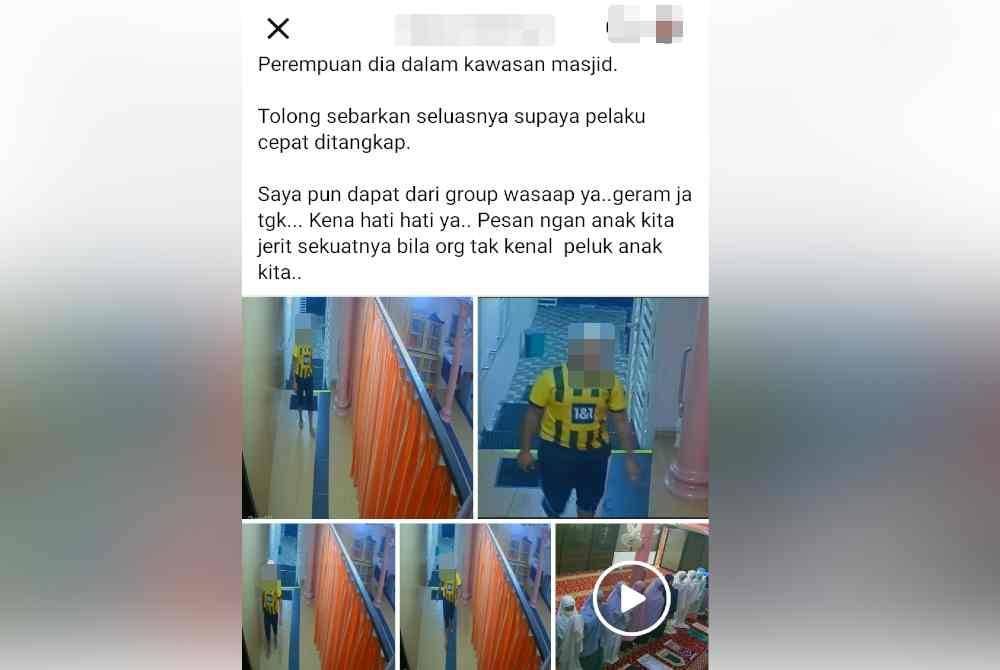 Satu hantaran yang dimuat naik di laman sosial Facebook memaparkan tindakan seorang lelaki dipercayai cuba melarikan seorang kanak-kanak di Masjid Jamek Sungai Masin, Batang Kali, Selangor pada Jumaat.