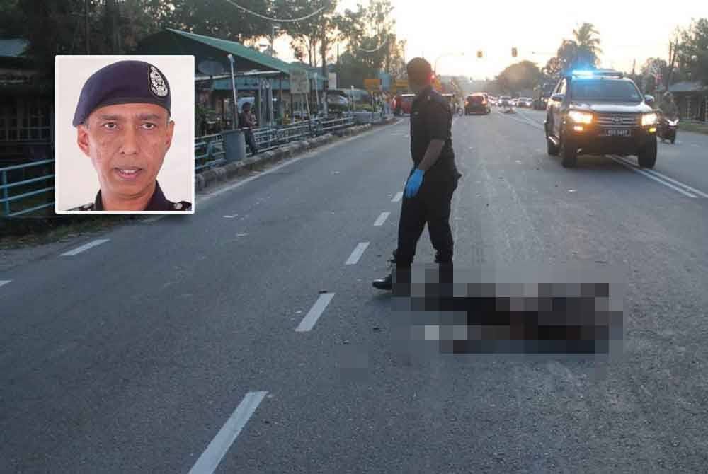 Seorang lelaki warga Bangladesh maut dipercayai akibat dirempuh sebuah lori dalam kejadian di Jalan Muar-Yong Peng, Bakri, di Muari, pada Jumaat.(Gambar kecil: Raiz Mukhliz) - Foto IPD Muar