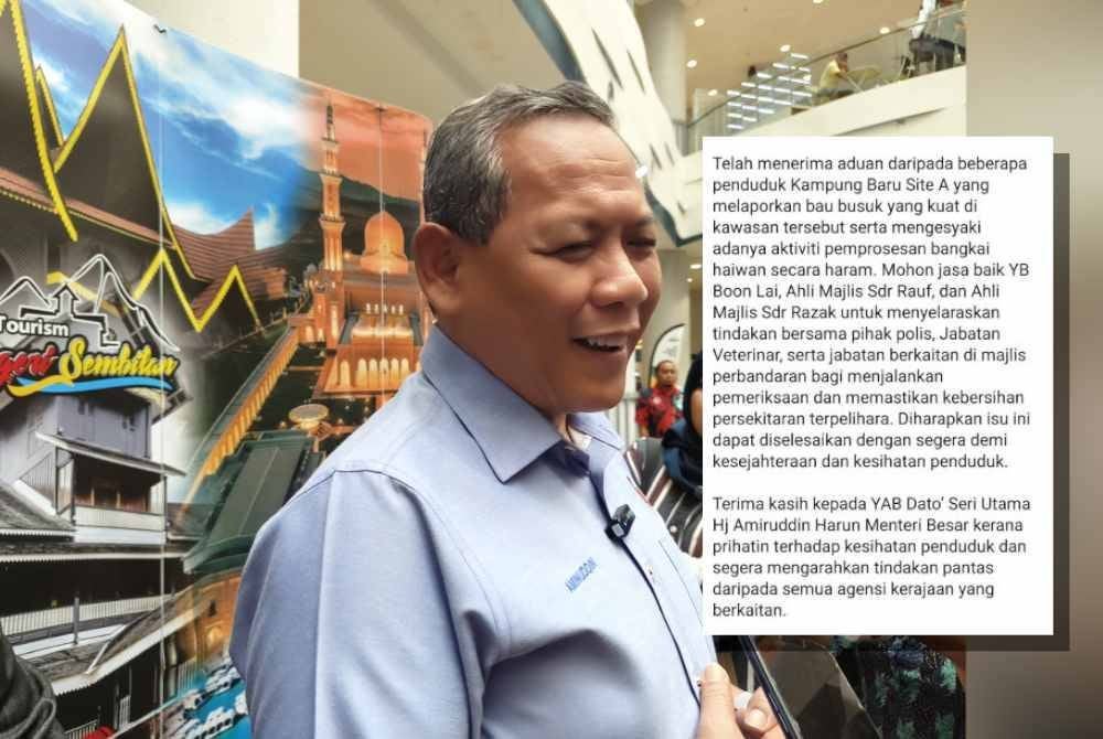 Aminuddin. Foto kecil: Aduan sisa pelupusan babi di Port Dickson.