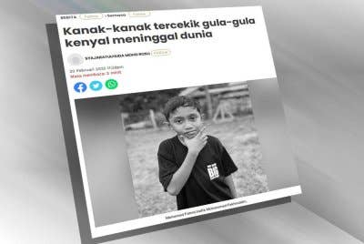 Laporan Sinar Harian mengenai seorang kanak-kanak meninggal dunia akibat tercekik gula-gula kenyal.