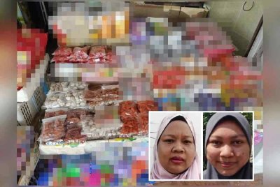 Tiada penjualan gula-gula kenyal di sebuah kios sewaktu tinjauan Sinar Harian di Kuala Pilah. Foto dari kiri: Dahliana, Rabiatul Adawiyah.