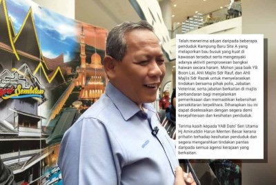 Aminuddin. Foto kecil: Aduan sisa pelupusan babi di Port Dickson.