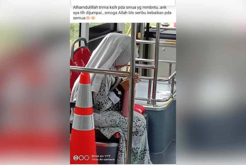 Nurkhairina Husna dijumpai selamat dalam sebuah bas di daerah Marang pada Sabtu. Foto Tular media sosial