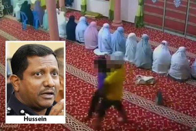 Tangkap layar rakaman video CCTV perbuatan suspek melarikan mangsa yang berada di saf belakang ketika solat Subuh di sebuah masjid di Batang Kali, Hulu Selangor pada Jumaat.