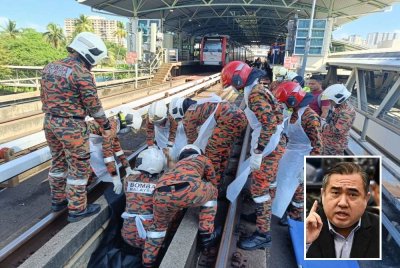 Mangsa seorang lelaki OKU maut selepas terjatuh di rel kereta api di Stesen LRT Titiwangsa, Kuala Lumpur pada Sabtu. Foto Bomba Kuala Lumpur (Gambar kecil: Anthony Loke)