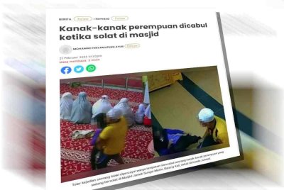 Laporan Sinar Harian kejadian kanak-kanak perempuan dicabul ketika solat di masjid