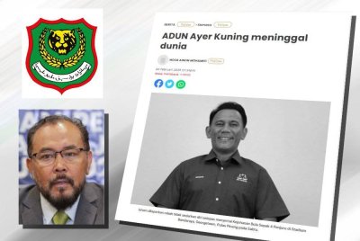 Laporan Sinar Harian mengenai berita ADUN Ayer Kuning meninggal dunia. (Gambar kecil: Mohd Firdaus)