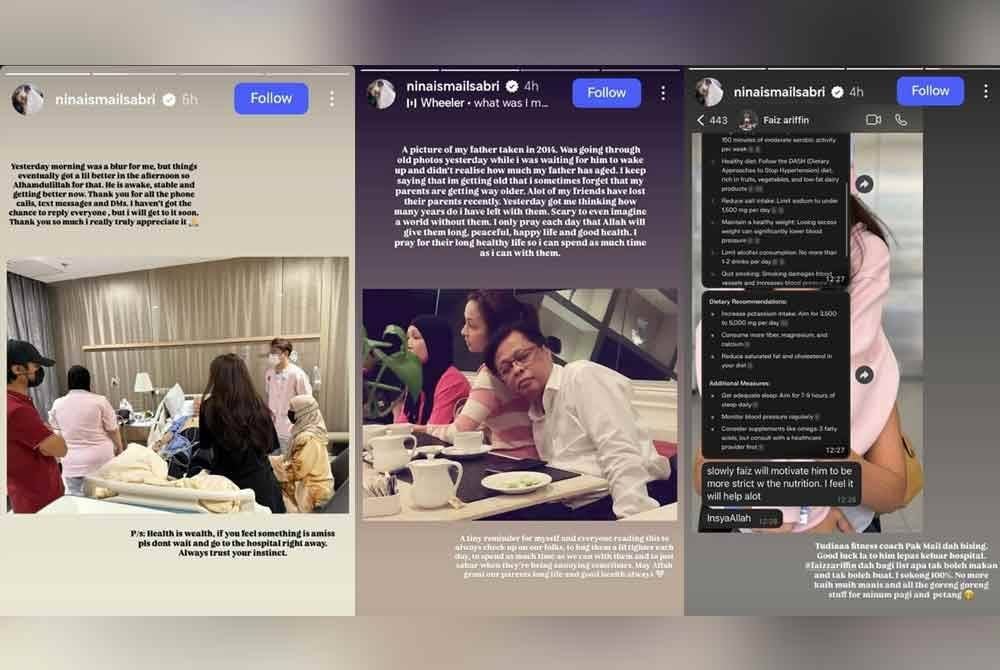 Nina mengesahkan Ismail Sabri sudah sedar dan dalam keadaan stabil menerusi Instagramnya pada Ahad.