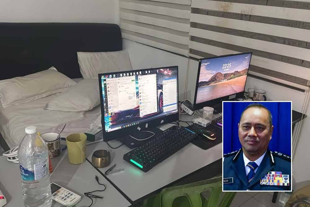 Ahli sindiket menggunakan rumah yang disewa sebagai pusat panggilan dengan menawarkan pekerjaan dalam talian yang menyasarkan mangsa dari China. - Foto: Polis Perak, gambar kecil: Noor Hisam