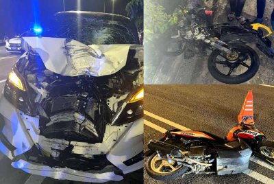 Keadaan MPV dan dua buah motosikal yang terbabit dalam kemalangan berkenaan. - Foto IPD Kluang