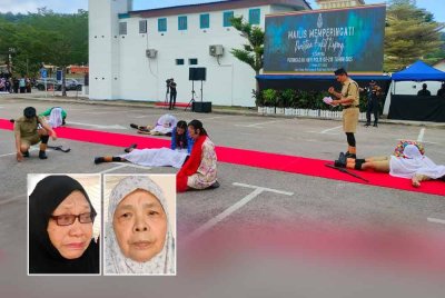 Persembahan teater muzikal dan deklamasi sajak pada Majlis Memperingati Peristiwa Bukit Kepong di Galeri Darurat Bukit Kepong, Muar pada Ahad. Gambar kecil dari kiri: Jariah, Zaleha