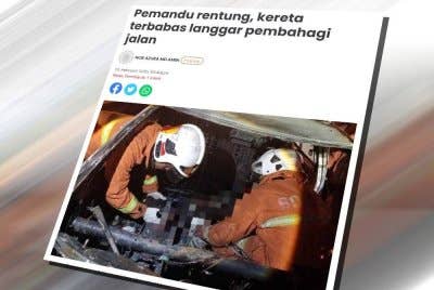 Laporan Sinar Harian mengenai kemalangan yang di Kilometer 5.6, susur keluar Setia Tropika, Kempas pada pagi Ahad.