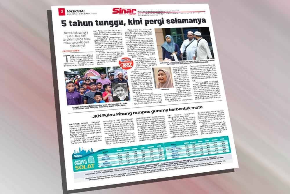 Laporan Sinar Harian pada Sabtu.