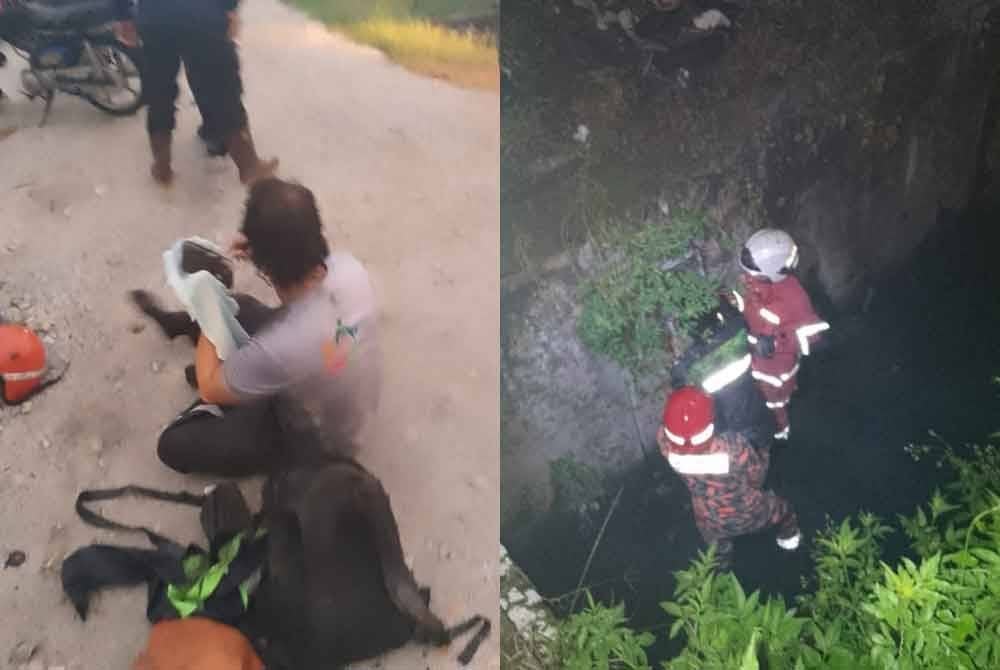 Mangsa cedera akibat tercampak ke dalam longkang selepas terlibat kemalangan dengan sebuah kereta di Jalan Batu Belah, di sini pada Isnin.