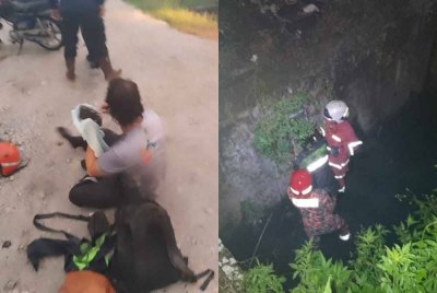 Mangsa cedera akibat tercampak ke dalam longkang selepas terlibat kemalangan dengan sebuah kereta di Jalan Batu Belah, di sini pada Isnin.