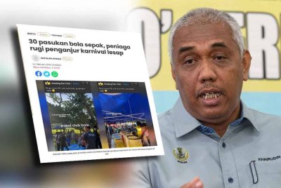 Laporan Sinar Harian berhubung kes 30 pasukan bola sepak, peniaga rugi penganjur karnival lesap. Gambar kanan: Khairudin