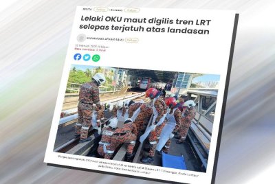 Laporan Sinar Harian berkaitan lelaki OKU maut digilis tren LRT selepas terjatuh atas landasan.
