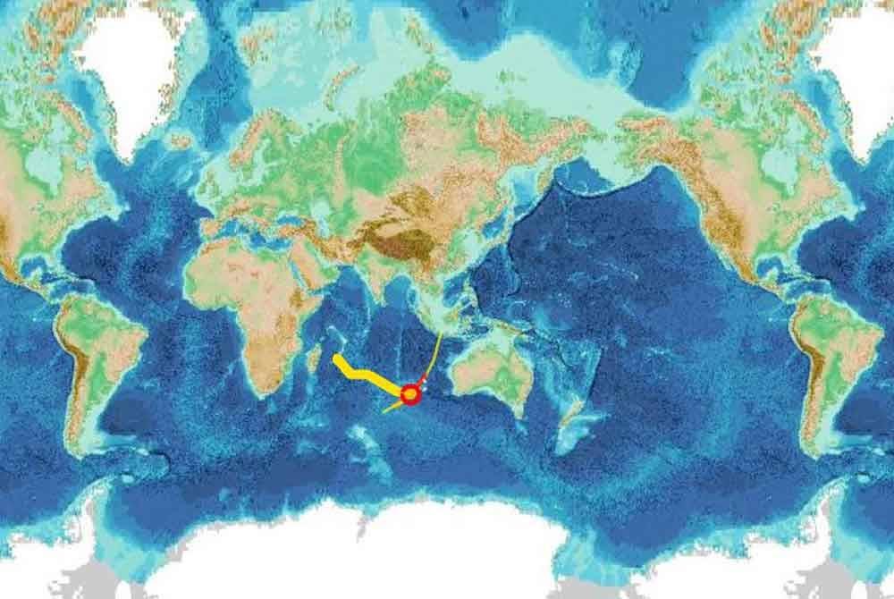 Kawasan antara garisan oren dan merah menggambarkan pencarian oleh Ocean pada 2018.