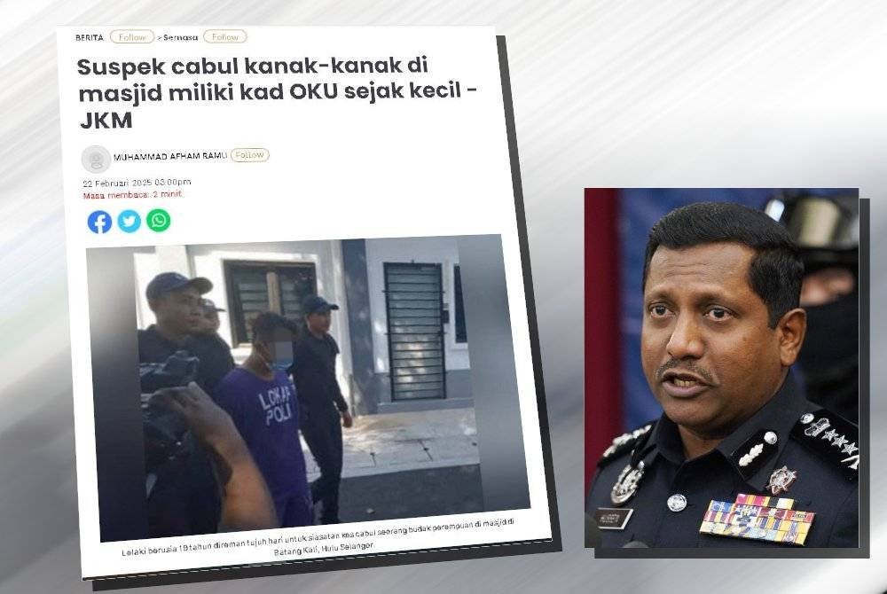 Laporan Sinar Harian berkait suspek cabul kanak-kanak di masjid miliki kad OKU. (Gambar kecil: Hussein)