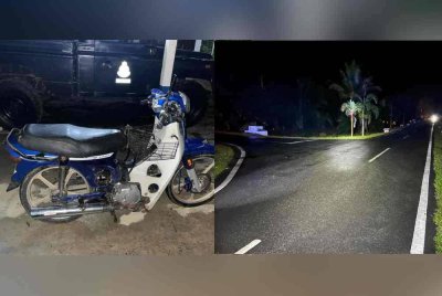 Seorang lelaki maut selepas motosikal ditungganginya dipercayai merempuh seekor lembu yang melintas secara tiba-tiba di Jalan Chiku 1 - Chiku 3, Gua Musang pada Isnin. Foto PDRM
