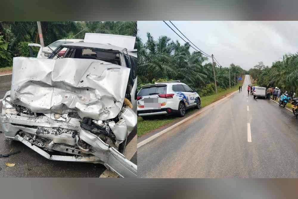 Keadaan kereta mangsa selepas bertembung dengan kereta yang masuk laluan mangsa.