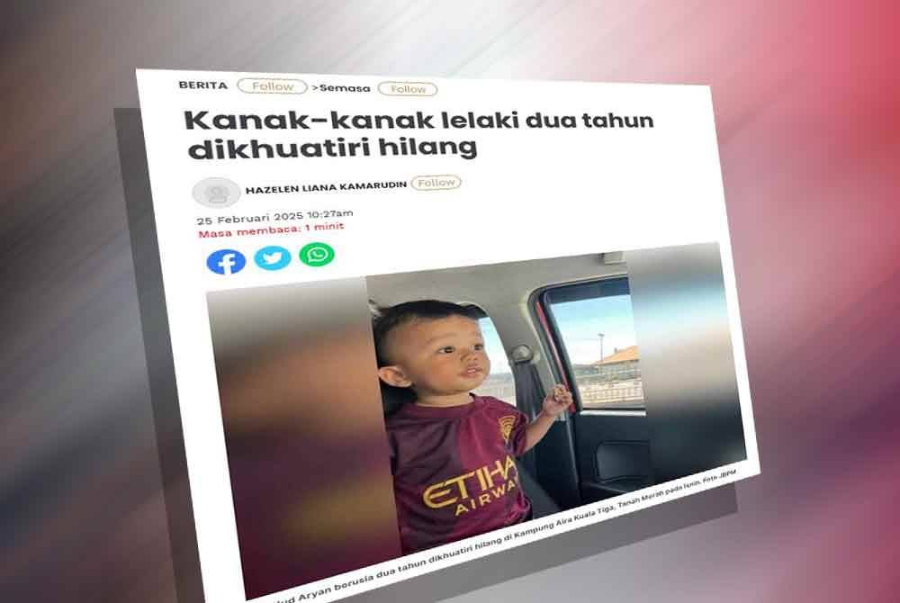 Laporan Sinar Harian berkaitan kehilangan Hud Aryan.