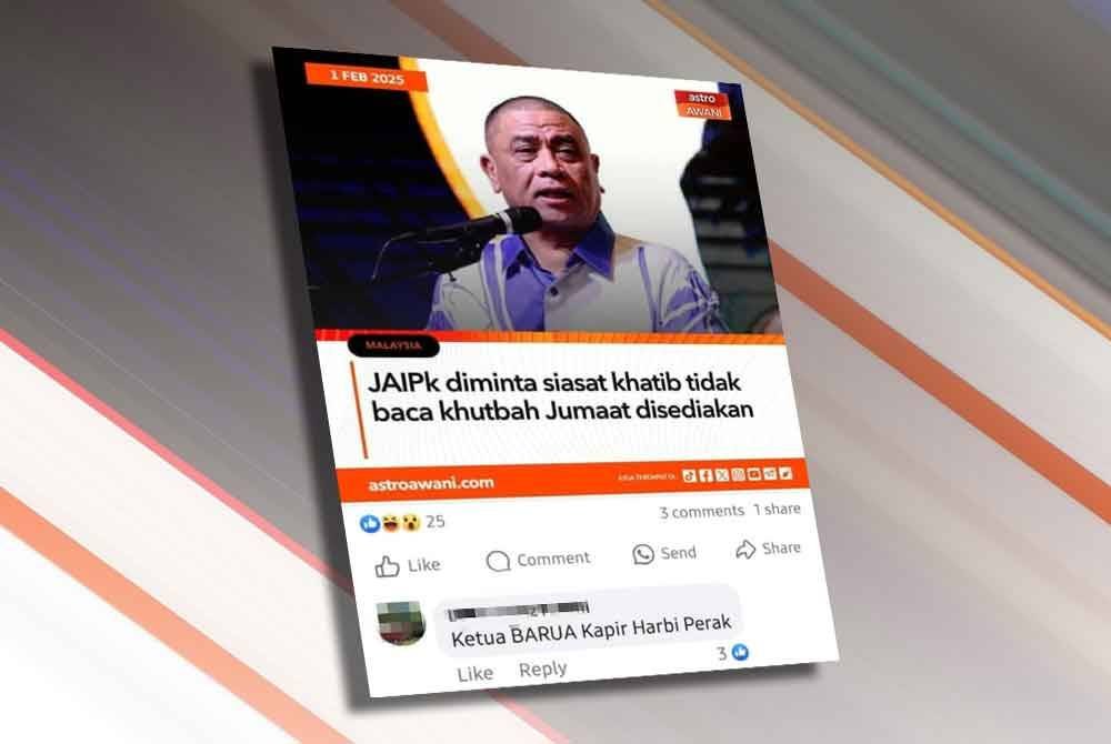 Tangkap layar menunjukkan hantaran individu berkenaan pada ruangan komen Facebook portal berita berkenaan.