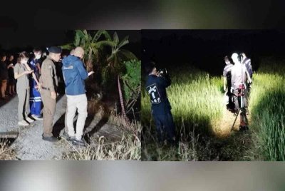 Wanita disangka transgender maut dicekik dalam kawasan sawah padi. Kredit Thaiger News.