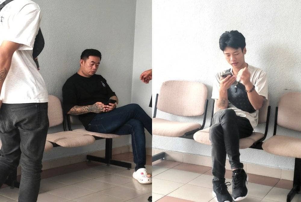 Sey Sim (duduk, kiri) dan Kar Weng (duduk, kanan) ketika hadir ke mahkamah.