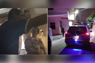 Li (kanan) dilihat bertengkar dengan bekas isterinya sebelum menikam wanita itu di Daerah Erlin. Foto Agensi