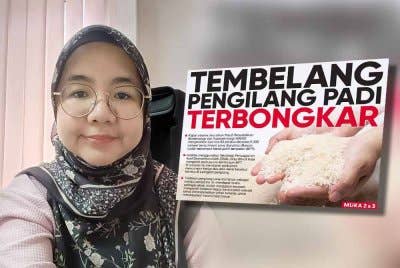Nur Asyikin (kiri), Laporan muka depan Sinar Harian pada Khamis mengenai tembelang pengilang padi terbongkar.