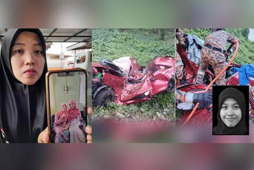 Norhasikin menunjukkan gambar kenangan Nor Adnin (kanan) bersama Allahyarham ibunya (kiri).