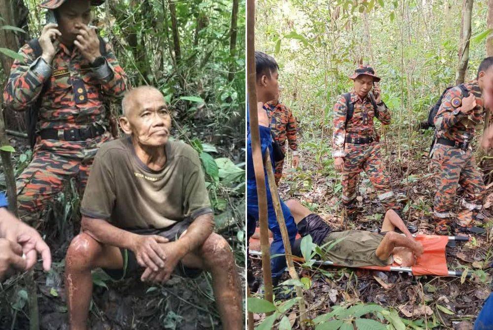 Warga emas yang dilaporkan hilang hampir seminggu di hutan kawasan Rumah Luang Empaong, Roban, Saratok, ditemukan selamat pada Sabtu. Foto bomba