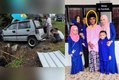 Kemalangan membabitkan tiga kenderaan di Kilometer 1.7 Jalan Parit Sikom – Parit Panjang, pada Jumaat. Allahyarham Husin Arsad (kanan).