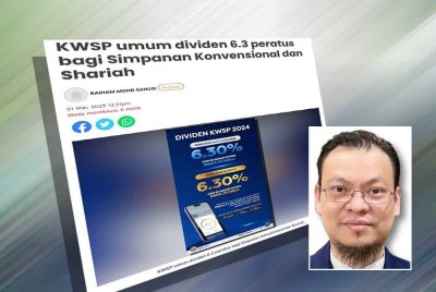 Laporan Sinar Harian mengenai KWSP umum kadar dividen sebanyak 6.30 peratus bagi Simpanan Konvensional dan Simpanan Shariah bagi tahun 2024. Gambar kecil: Dr Zaharuddin