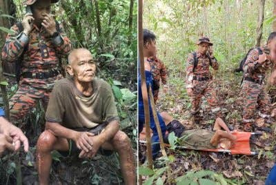 Warga emas yang dilaporkan hilang hampir seminggu di hutan kawasan Rumah Luang Empaong, Roban, Saratok, ditemukan selamat pada Sabtu. Foto bomba