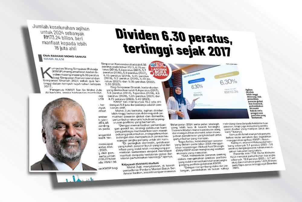 Prestasi dividen KWSP dijangka terus cemerlang untuk tempoh tiga tahun akan datang. Foto kecil: Baharom