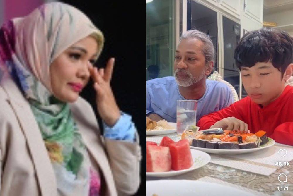 Zarina Zainuddin.(kiri), Tangkap layar siaran langsung Instagram Zarina ketika Sky (kanan) dan Ridzuan (kiri) sedang menjamah hidangan sahur yang disediakan oleh pelakon itu.