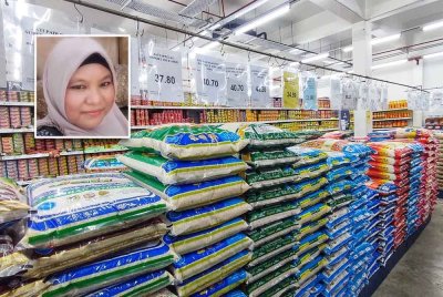Rak jualan di sebuah pasar raya di Alor Setar yang hanya dipenuhi beras import. Foto kecil: Rodziah