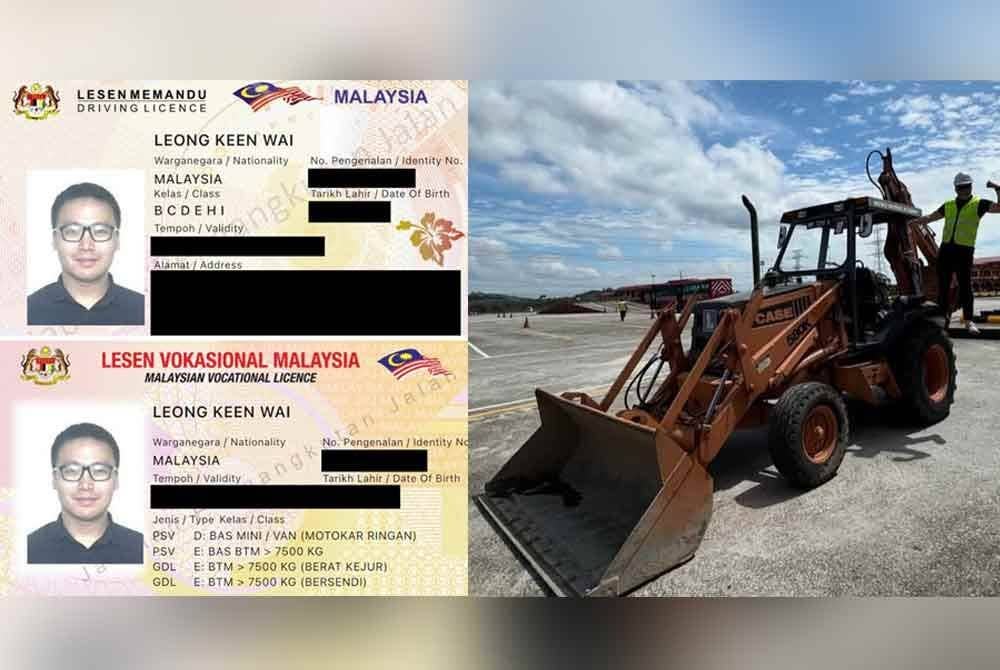 Antara lesen yang diperoleh Dr Leong Keen Wai. Dr Leong Keen Wai mempunyai kemahiran memandu jengkaut.