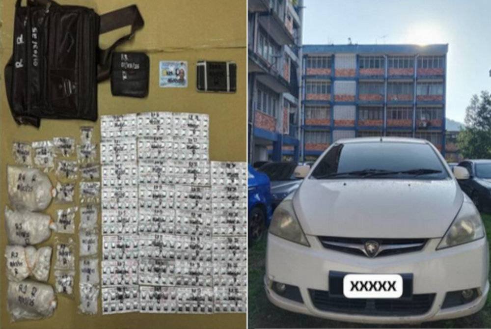 Polis menahan seorang lelaki bersama 682 gram dadah dalam rondaan cegah jenayah di susur keluar Plaza Tol Lembah Beringin pada Jumaat. Foto polis