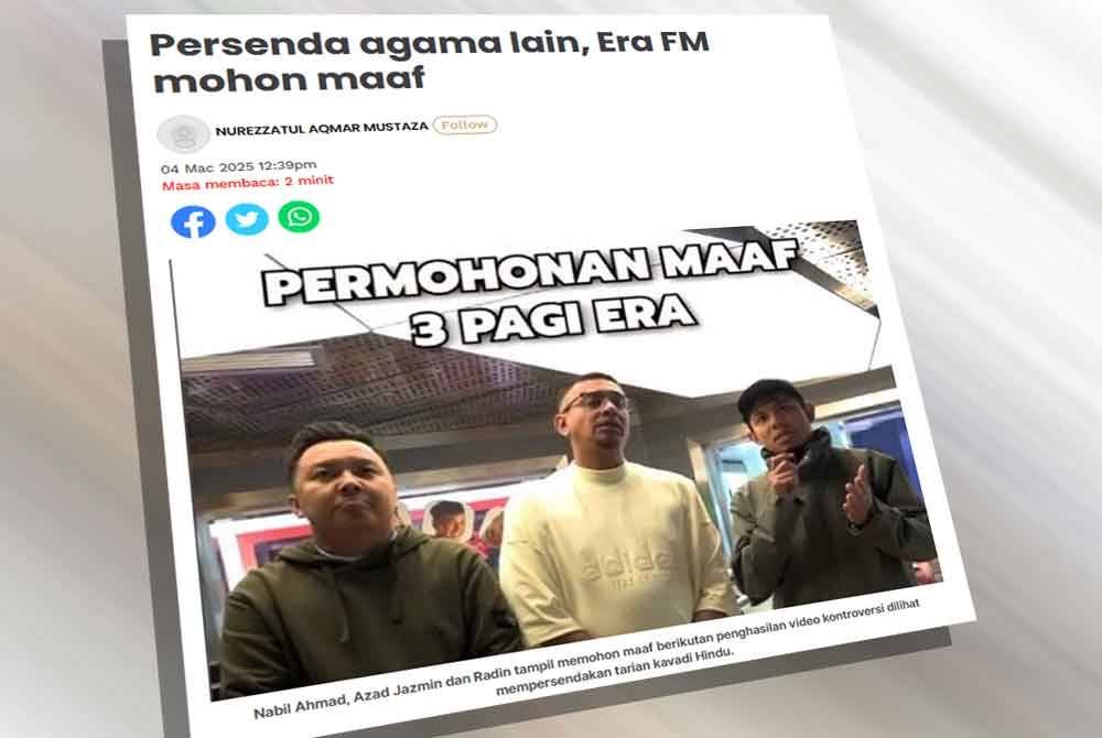 Video kontroversi telah diturunkan dari platform media sosial Era FM didakwa mempersenda tarian kavadi Hindu, upacara suci dilakukan ketika Thaipusam.