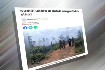 Laporan Sinar Harian mengenai kualiti udara di Balok sangat tidak sihat.