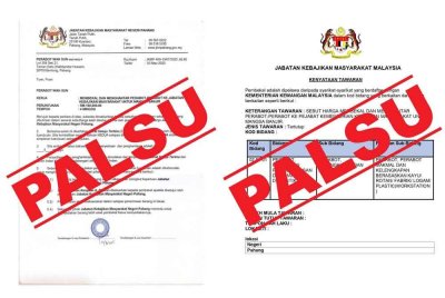 Antara dokumen palsu berkaitan pembekalan perabot ke JKM Pahang yang tersebar.